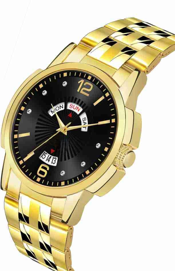 LUXURY FASHION PREMIUM DESIGN DATE DIAL STAINLESS STEEL GOLD CHAIN SRA TRANDY WATCH