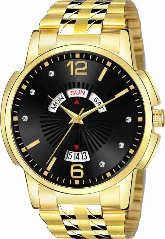 LUXURY FASHION PREMIUM DESIGN DATE DIAL STAINLESS STEEL GOLD CHAIN SRA TRANDY WATCH