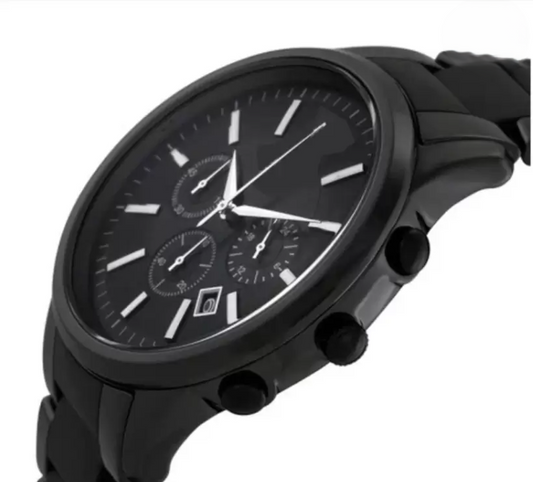 LUXURY FASHION PREMIUM DESIGN DATE DIAL STAINLESS STEEL BLACK CHAIN SRA TRANDY WATCH