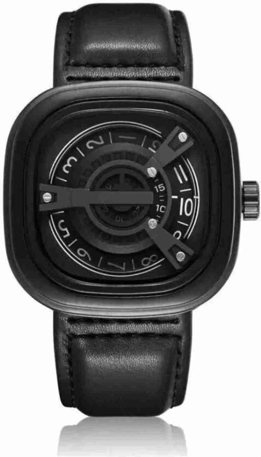 LUXURY FASHION PREMIUM DESIGN ATTRACTIVE DIAL GENUINE LEATHER BLACK STRAP SRA TRANDY WATCH