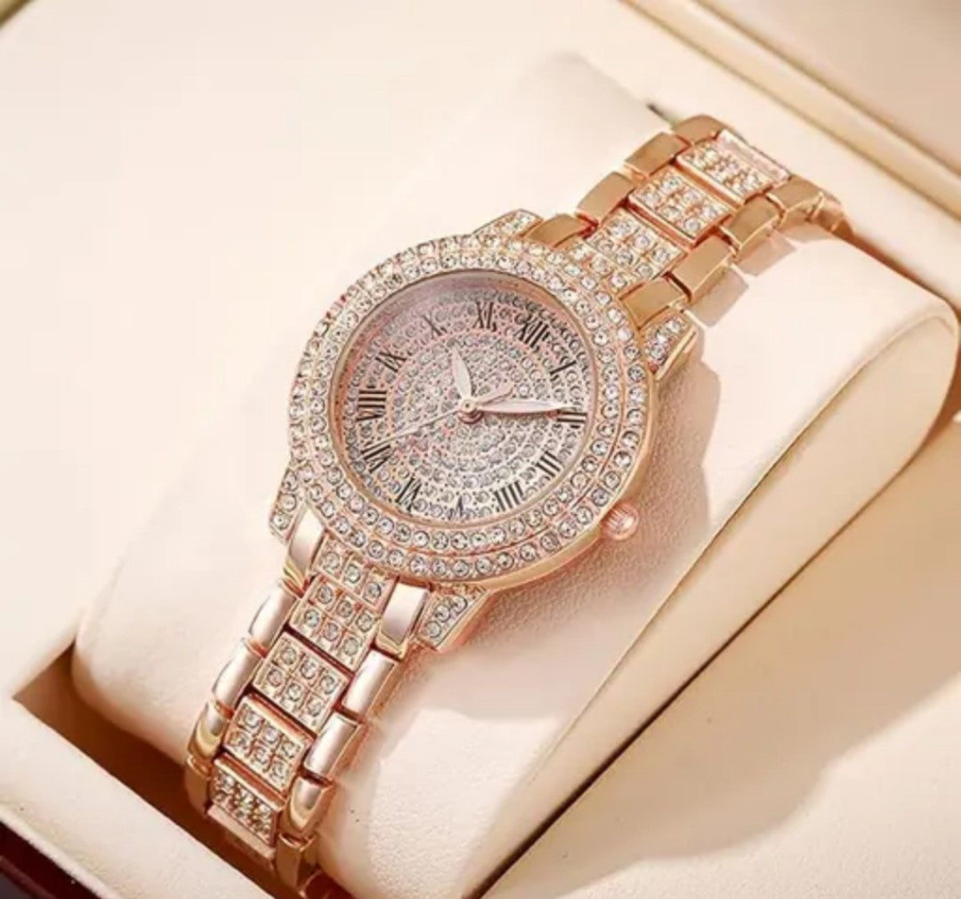 LUXURY FASHION PREMIUM DESIGN DIAL STAINLESS STEEL ROSE GOLD CHAIN SRA TRANDY WATCH