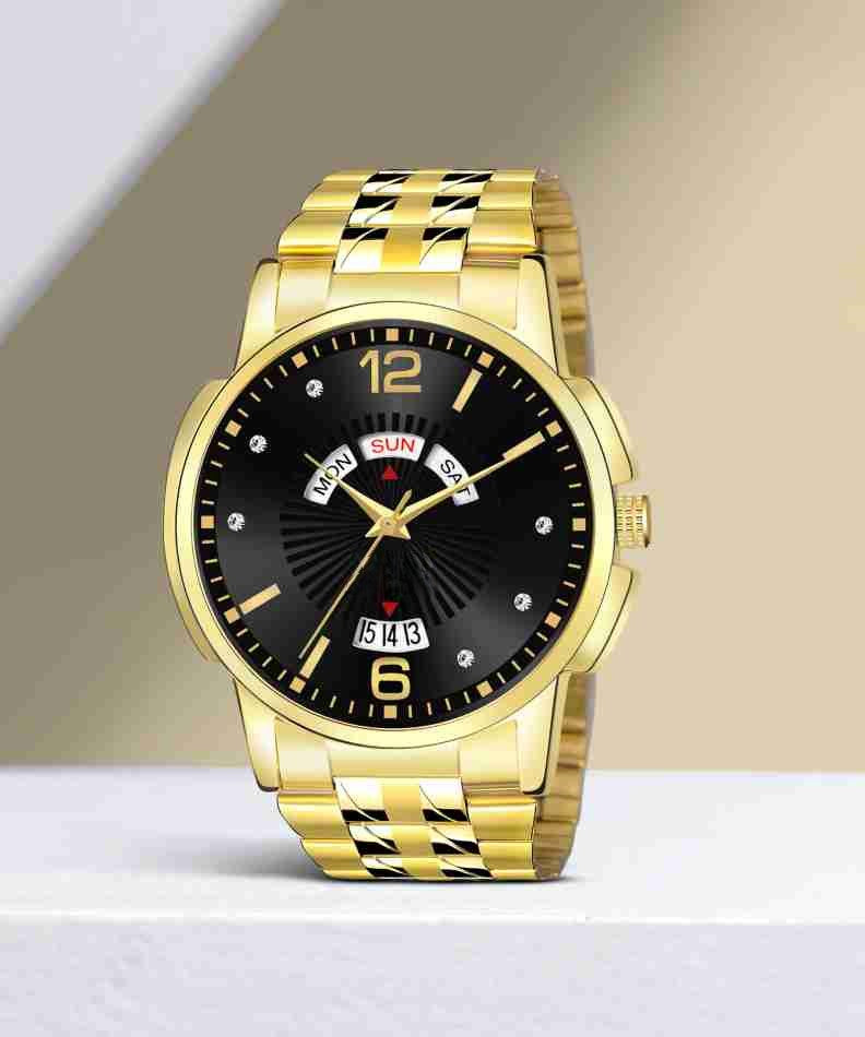 LUXURY FASHION PREMIUM DESIGN DATE DIAL STAINLESS STEEL GOLD CHAIN SRA TRANDY WATCH