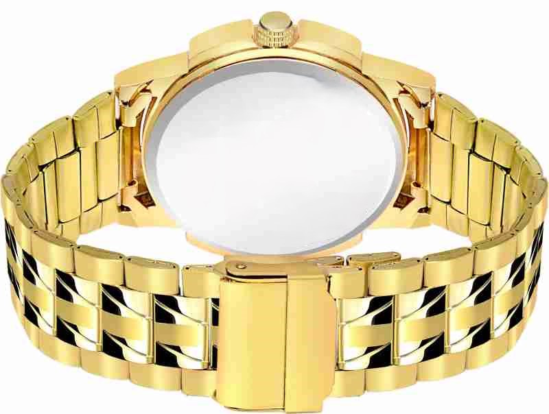 LUXURY FASHION PREMIUM DESIGN DATE DIAL STAINLESS STEEL GOLD CHAIN SRA TRANDY WATCH