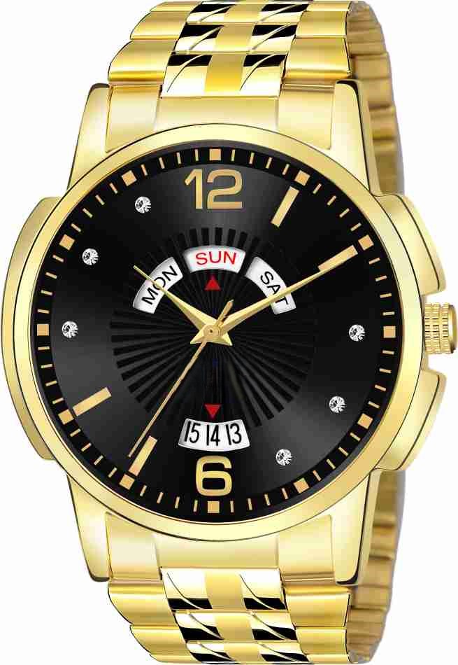LUXURY FASHION PREMIUM DESIGN DATE DIAL STAINLESS STEEL GOLD CHAIN SRA TRANDY WATCH
