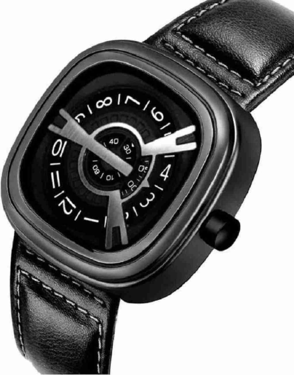 LUXURY FASHION PREMIUM DESIGN ATTRACTIVE DIAL GENUINE LEATHER BLACK STRAP SRA TRANDY WATCH