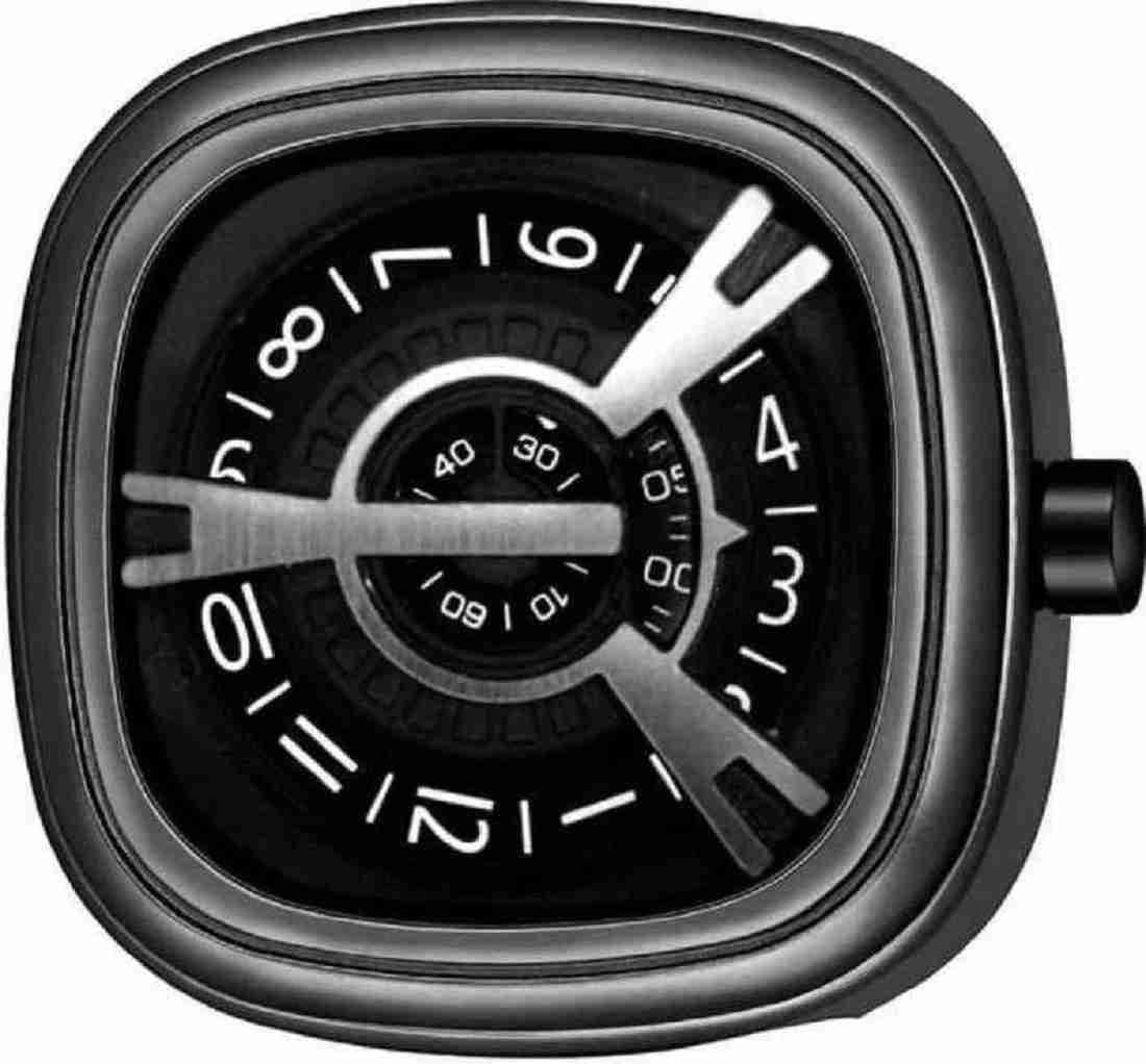 LUXURY FASHION PREMIUM DESIGN ATTRACTIVE DIAL GENUINE LEATHER BLACK STRAP SRA TRANDY WATCH