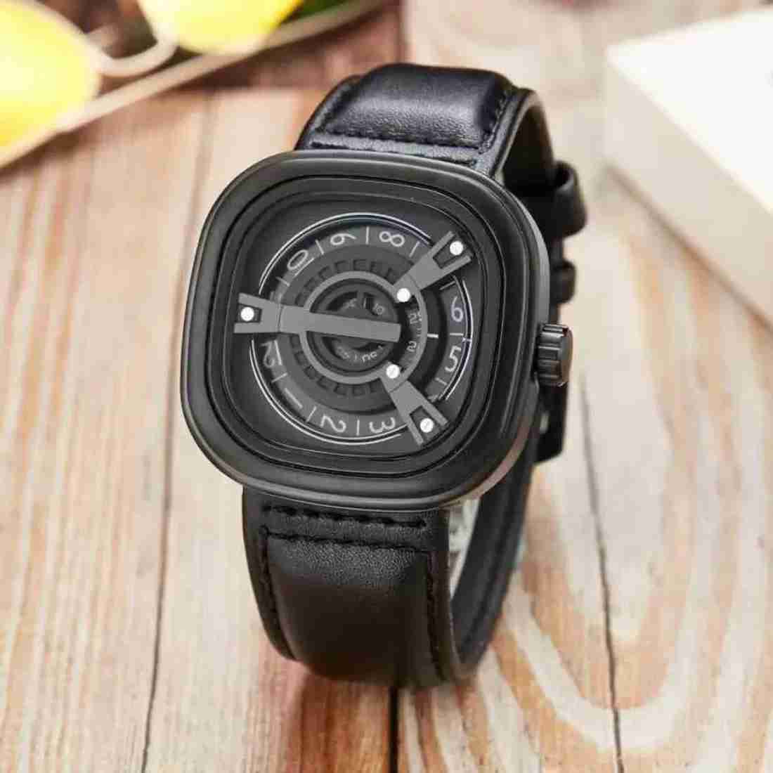 LUXURY FASHION PREMIUM DESIGN ATTRACTIVE DIAL GENUINE LEATHER BLACK STRAP SRA TRANDY WATCH