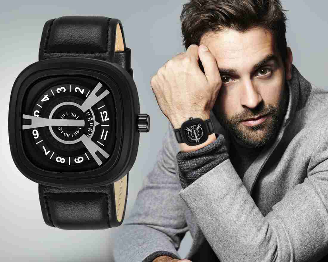 LUXURY FASHION PREMIUM DESIGN ATTRACTIVE DIAL GENUINE LEATHER BLACK STRAP SRA TRANDY WATCH
