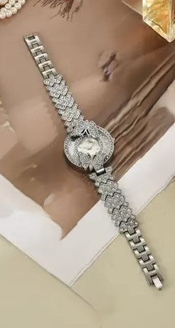 LUXURY FASHION PREMIUM DESIGN DIAMOND CRYSTAL DIAL STAINLESS STEEL SILVER CHAIN